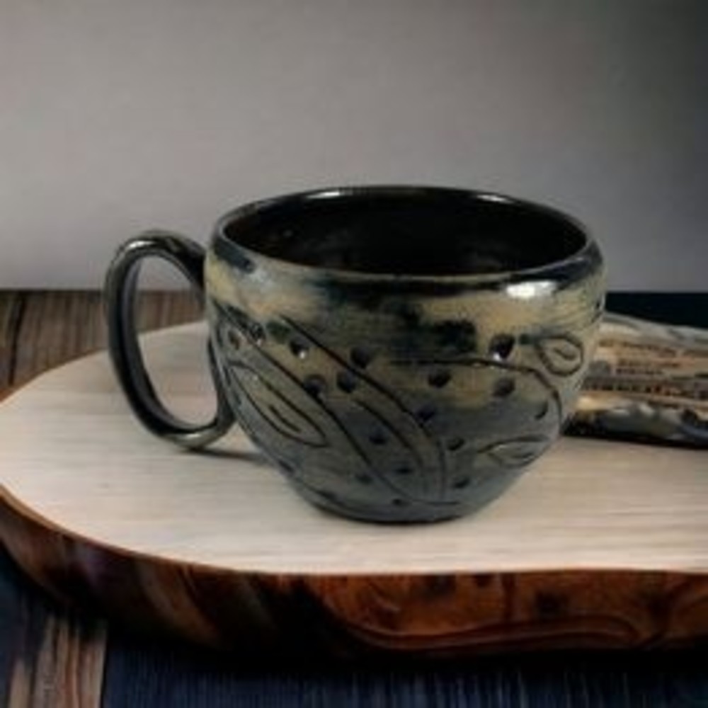 Handcarved Ceramic Pottery Mug